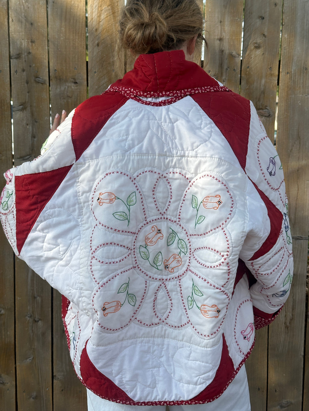 Judy Heirloom Red & White Embroidered Quilt Jacket