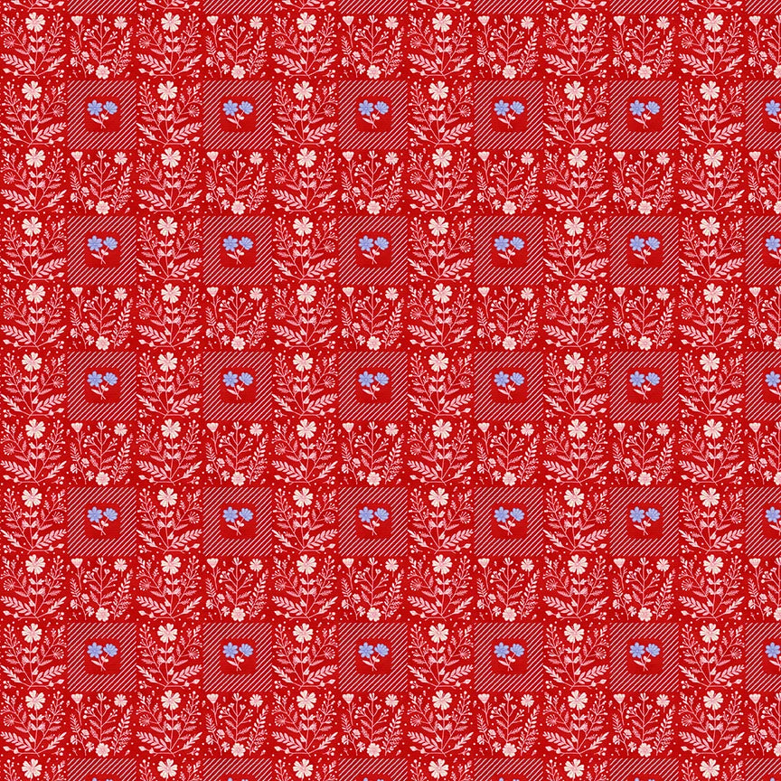 Squares Red on Red Quilting Cotton Fabric