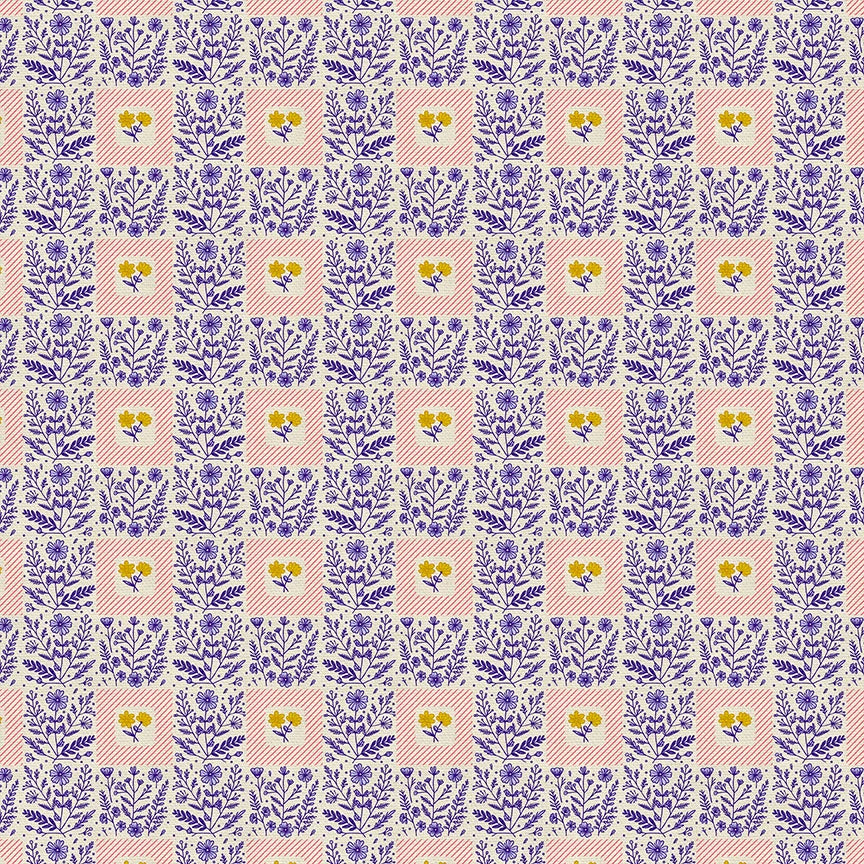 Squares Blue on Pink Quilting Cotton Fabric