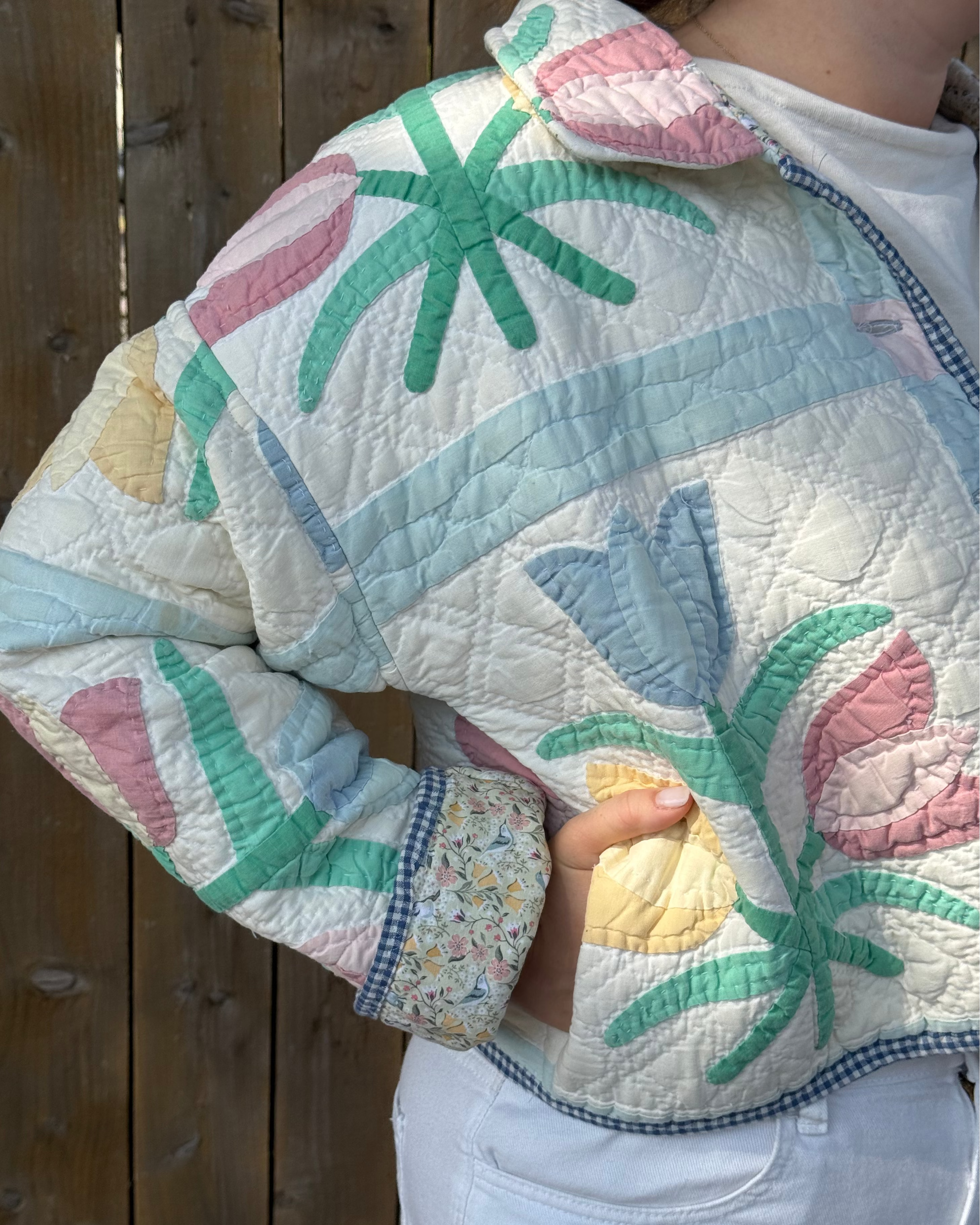 Judy Heirloom Tulip Patchwork Button Front Quilt Jacket