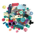 Colorful assortment of summer-themed designed buttons on a white background