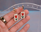 Red Tulip Ceramic Latch Back Hoop Earrings