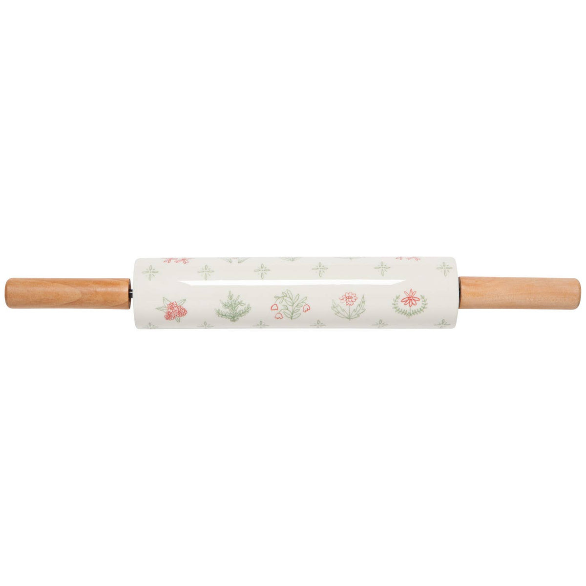 Rolling pin with floral pattern on a white background