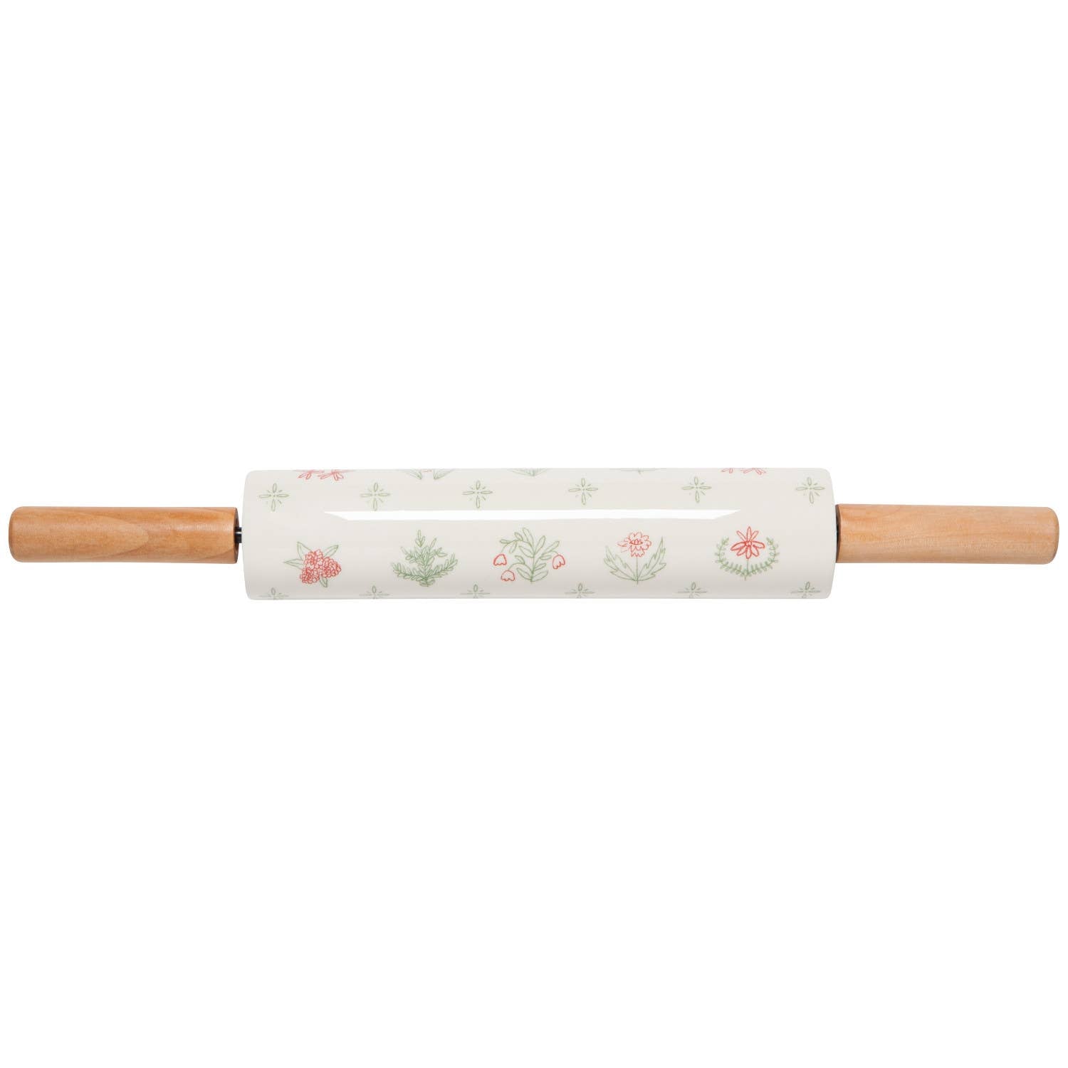 Rolling pin with floral pattern on a white background
