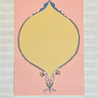 Pink and Yellow Oval card on a checkered background