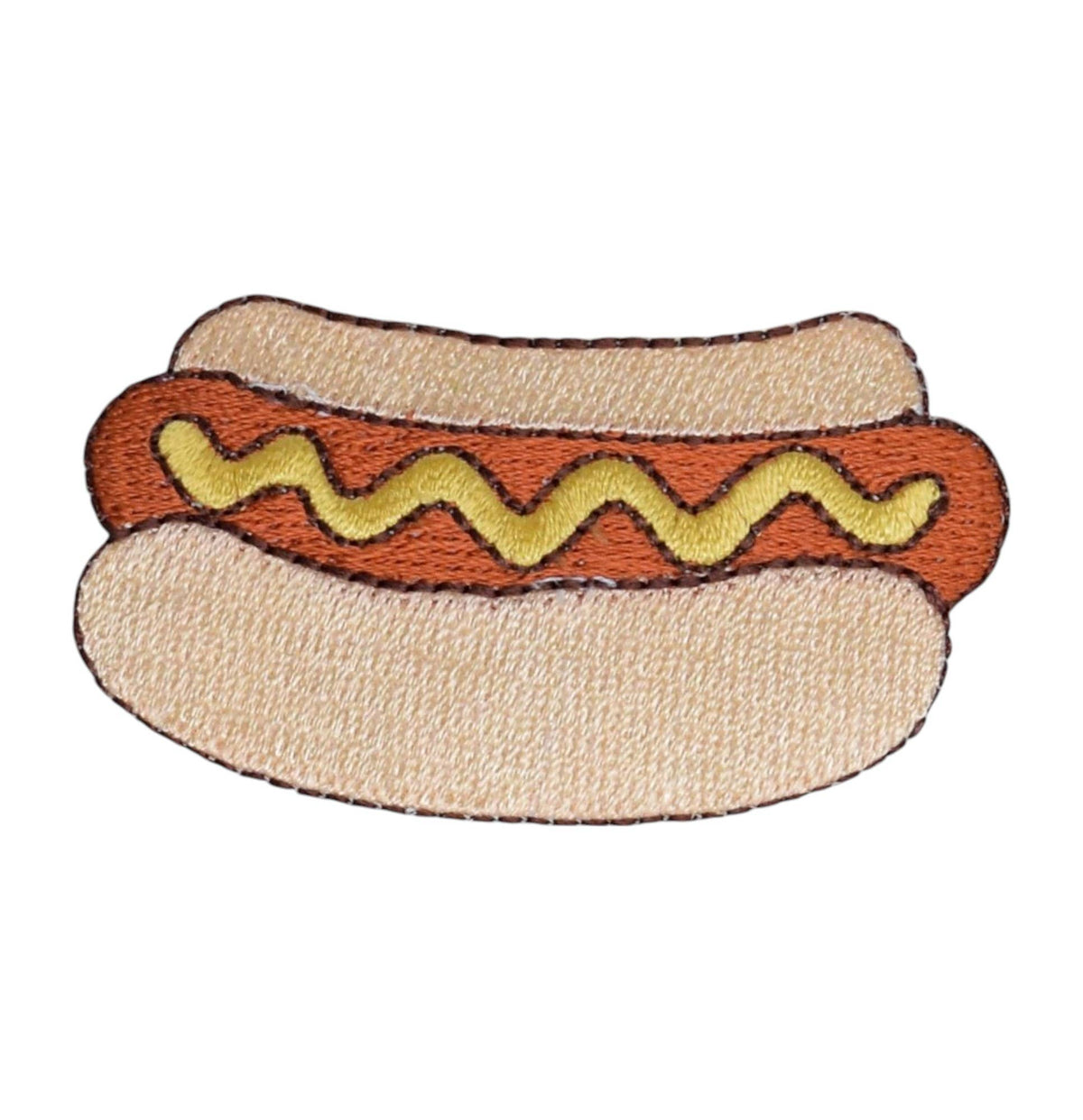 Embroidered hot dog with mustard on a white background