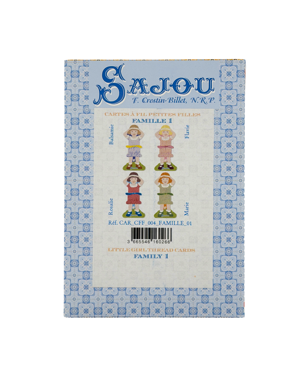 Sajou family-themed thread storage kit packaging on a white background