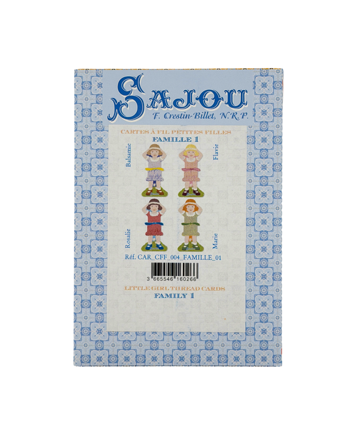 Sajou family-themed thread storage kit packaging on a white background