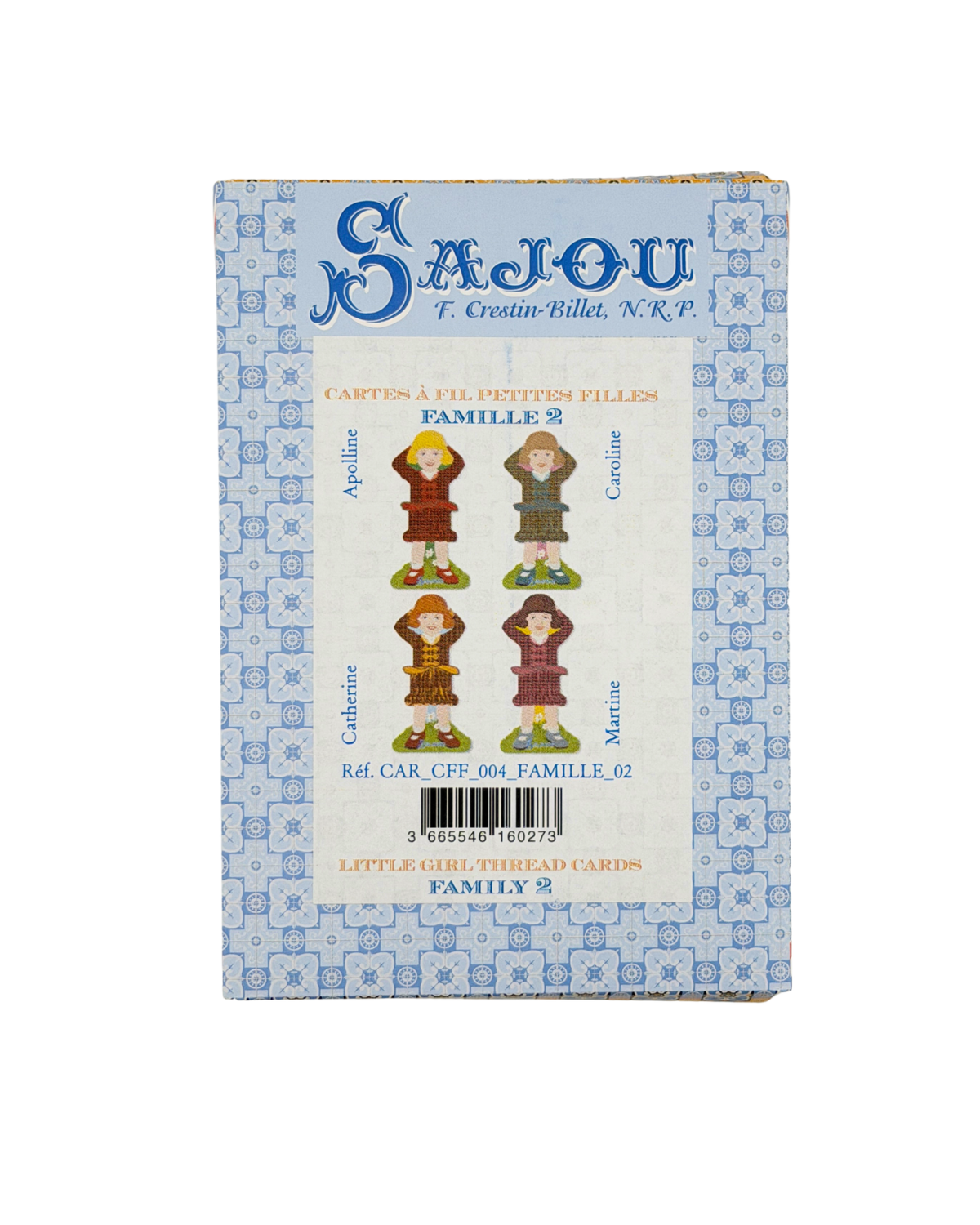 Sajou family-themed thread storage kit packaging on a white background