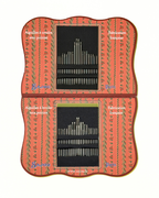 Set of sewing needles in a decorative case with a red border and green patterns.