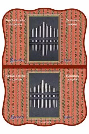 Inside of embroidery needle set with red and green floral pattern 