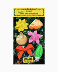 Pack of Christmas gift tag stickers with colorful designs on a festive background.