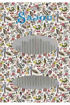Colorful floral and insect patterned needle booklet with 'Sajou' branding.