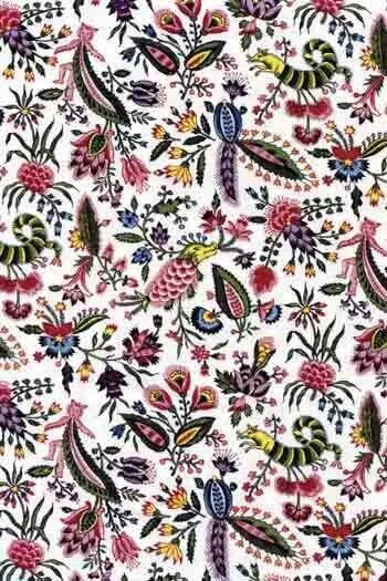 Colorful floral and insect pattern on a white background