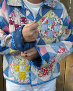 Judy Heirloom Blue Gingham Quilt Button Front Jacket