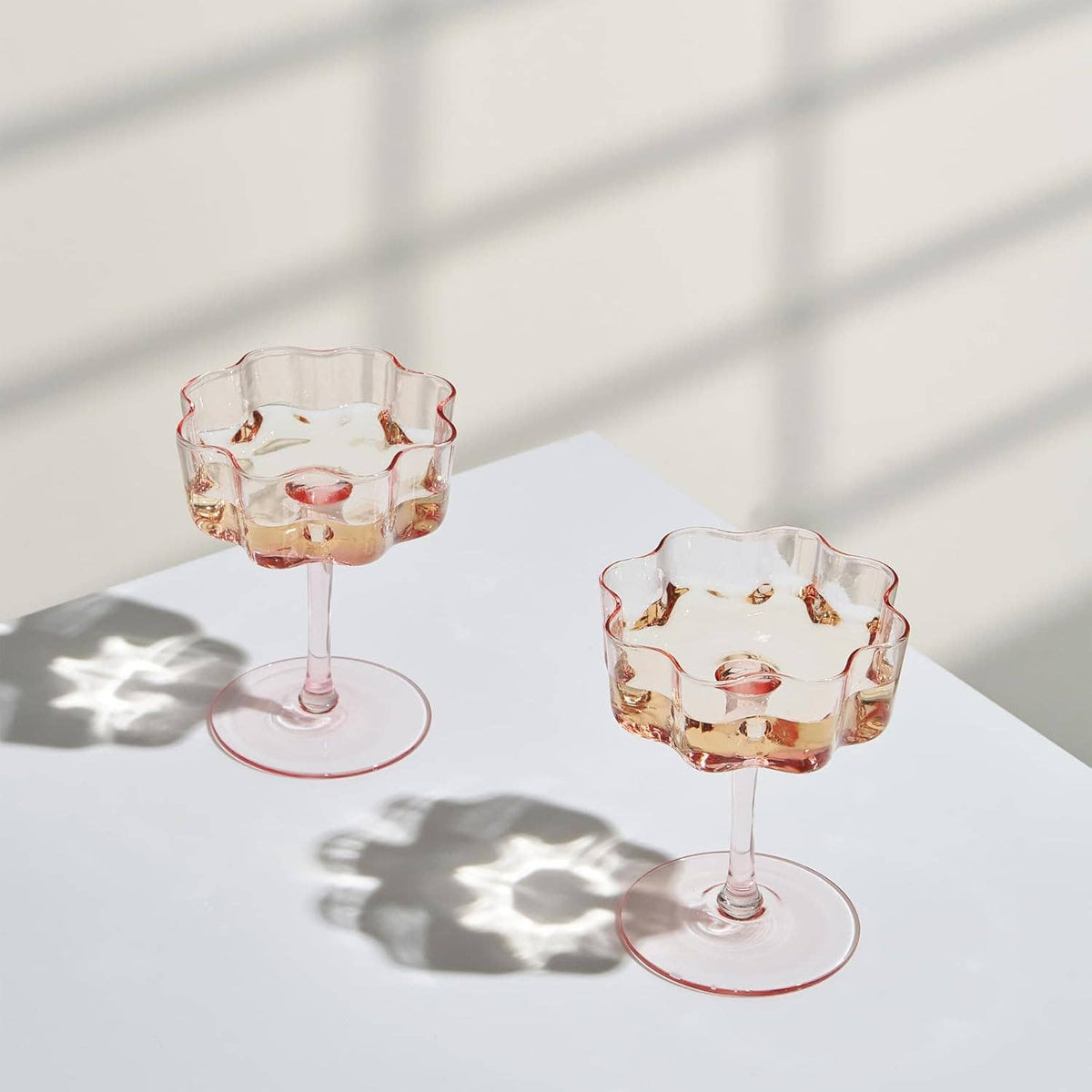 Flower Wave Coupe Cocktail Glasses | Set of 2 | Blush Pink