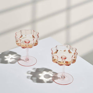 Flower Wave Coupe Cocktail Glasses | Set of 2 | Blush Pink