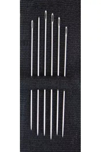 Set of needles in a black holder on a white background