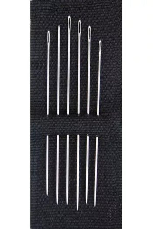 Set of needles in a black holder on a white background