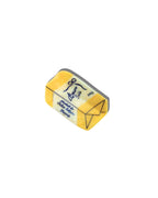 Yellow butter claw clip with blue details on a white back ground