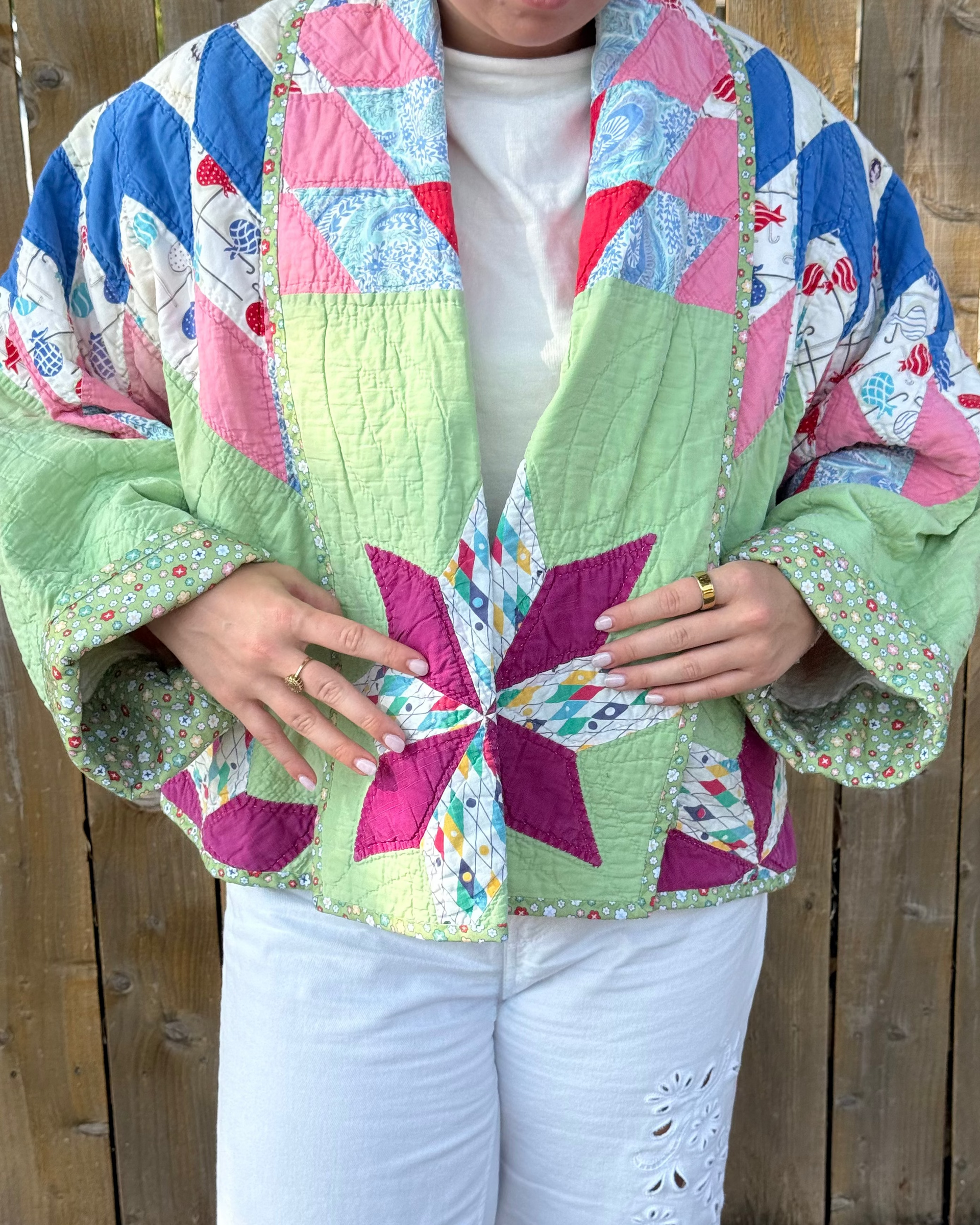 Judy Heirloom One-of-a-Kind Green & Yellow Quilt Jacket