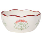 Decorative ceramic bowl with red rim and floral patterns on a white background