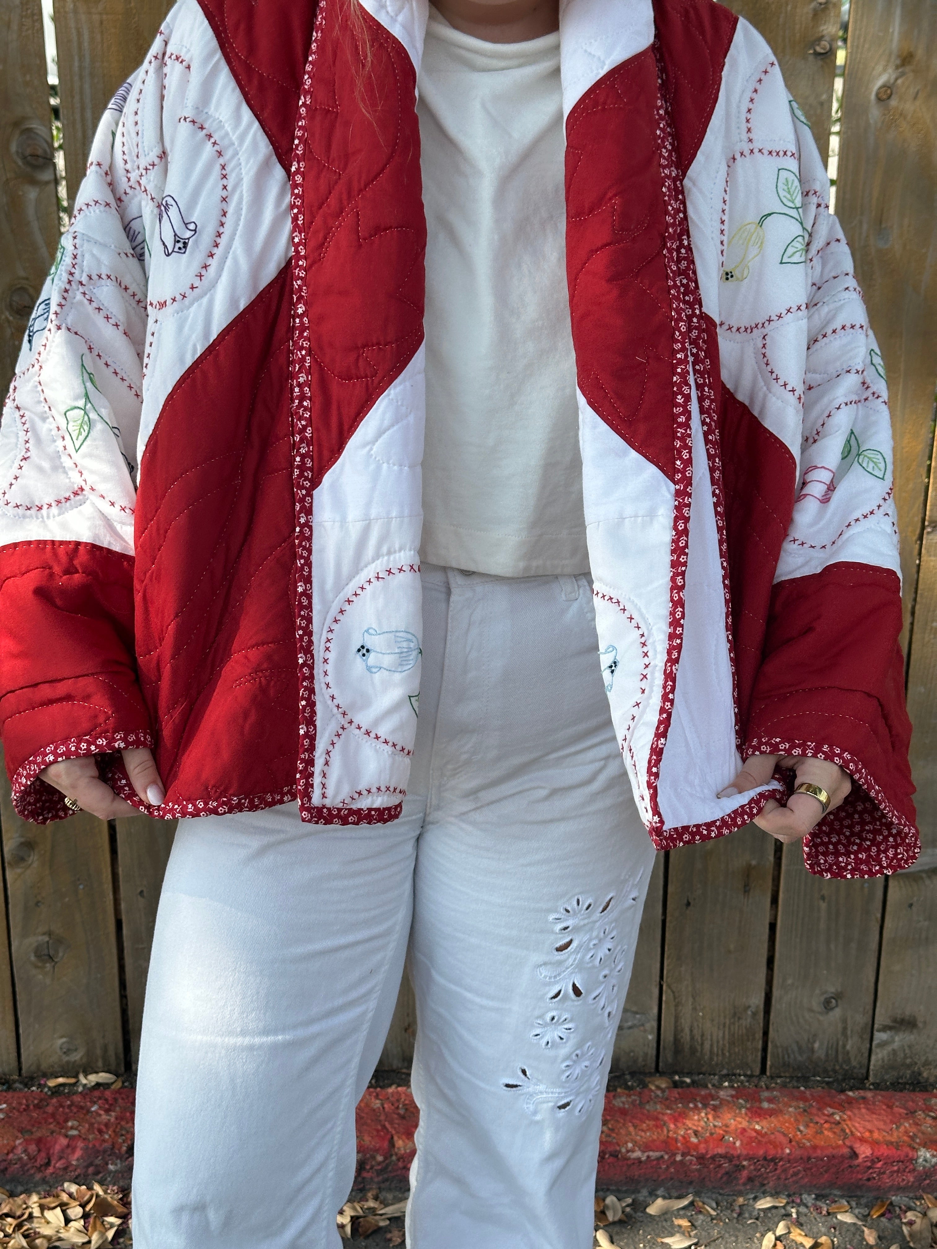 Judy Heirloom Red & White Embroidered Quilt Jacket