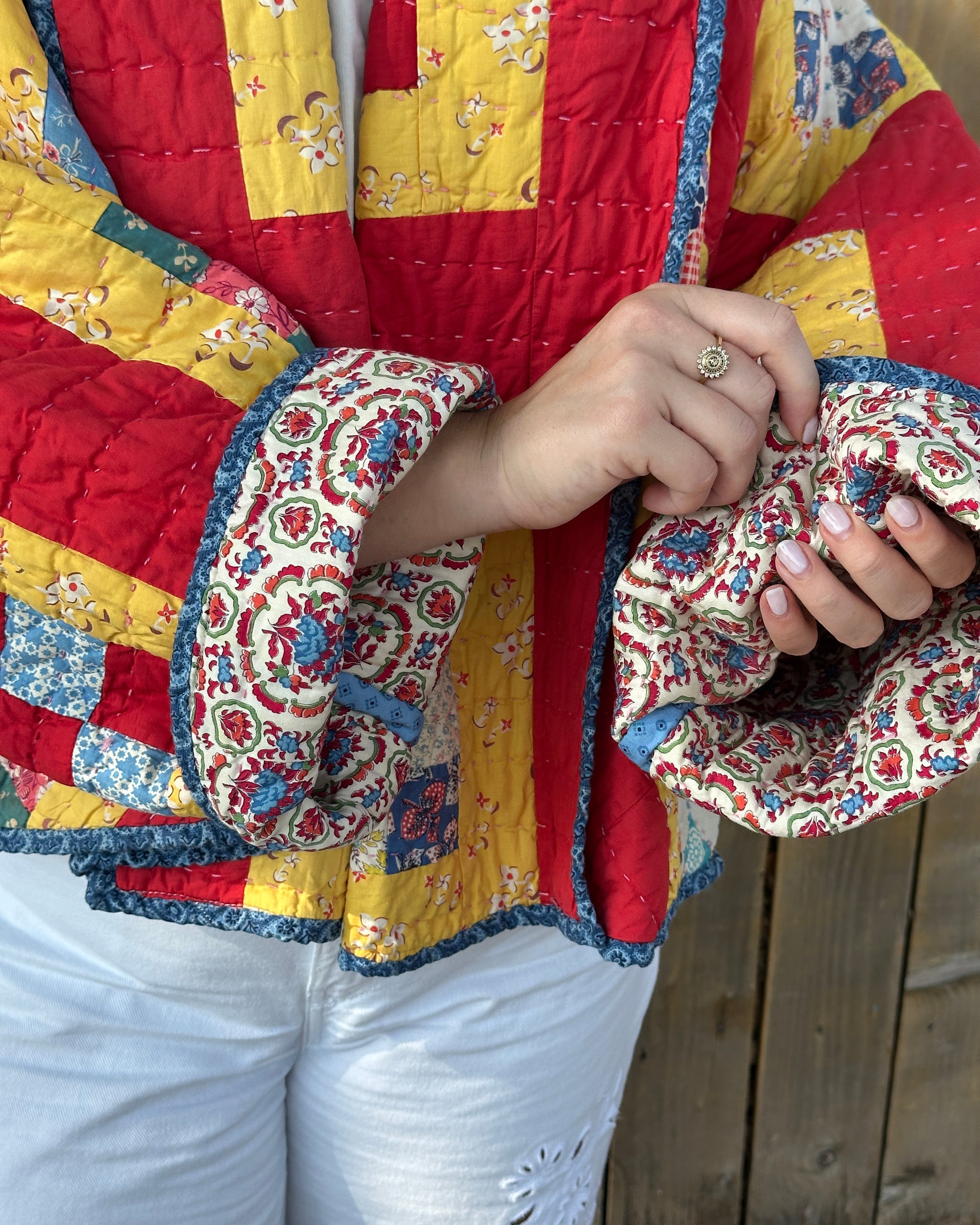 Judy Heirloom Red & Yellow Box Quilt Jacket