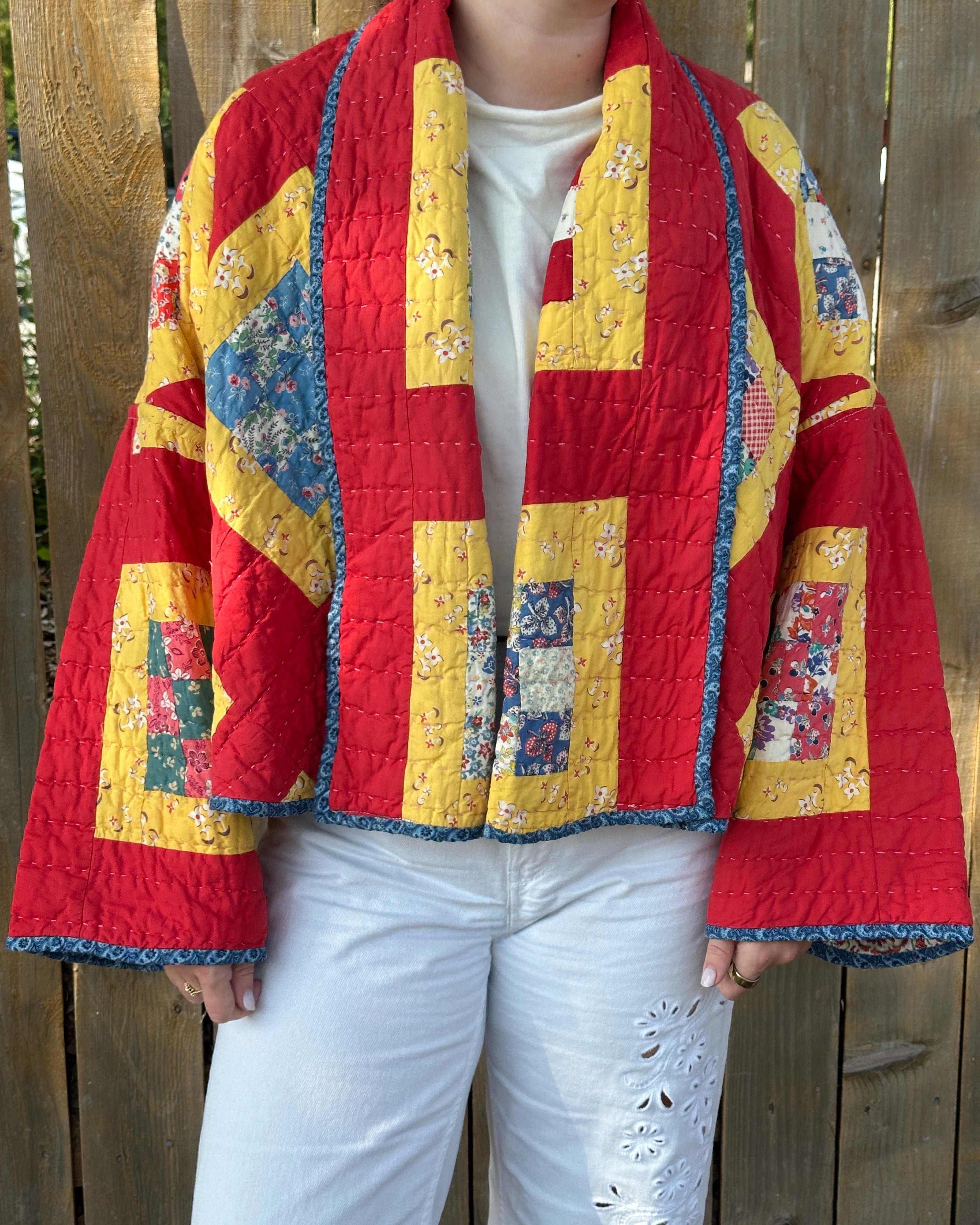 Judy Heirloom Red & Yellow Box Quilt Jacket