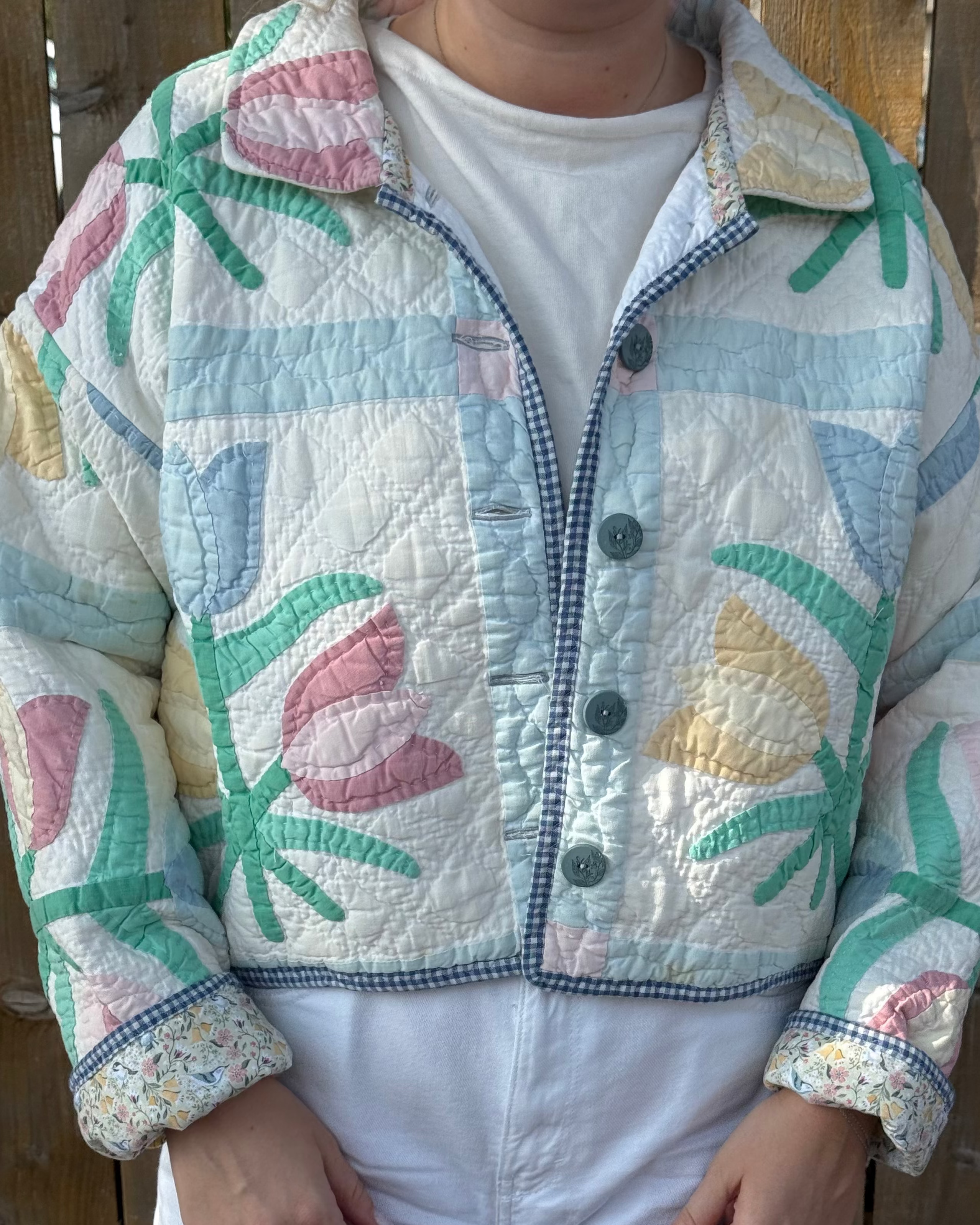 Judy Heirloom Tulip Patchwork Button Front Quilt Jacket