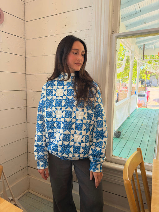 Etta Quilted Mock Neck Pullover Cobalt Blue