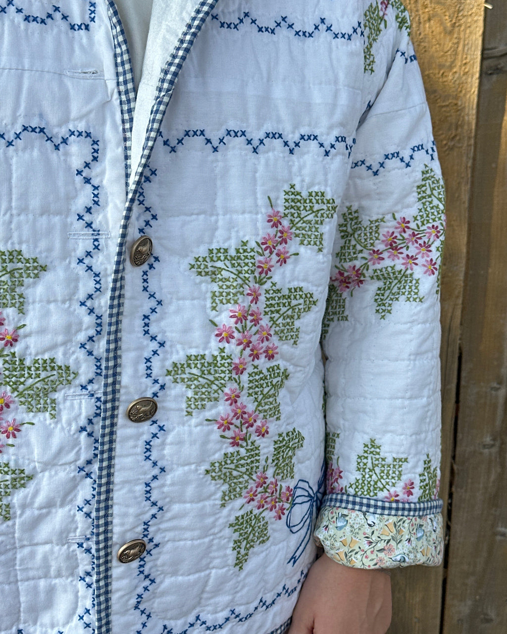 Judy Heirloom Grandma's Garden Gingham Trim Button Front Jacket