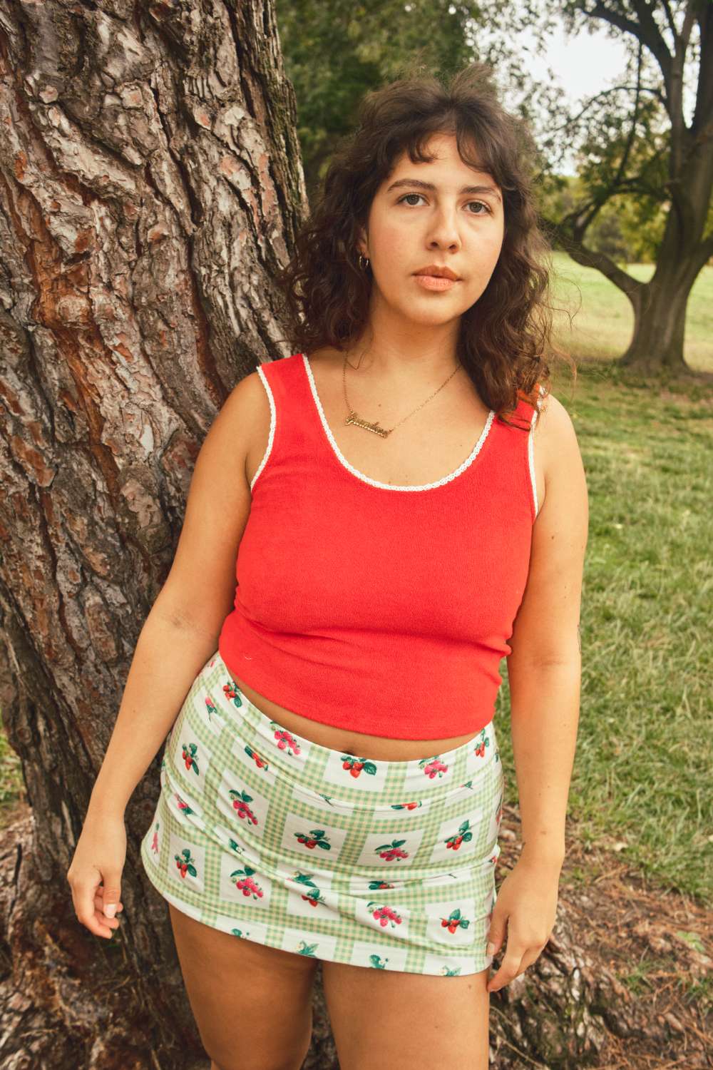 Lace-Trim Terry Tank Red