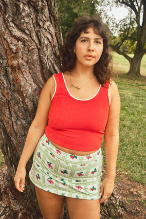 Lace-Trim Terry Tank Red