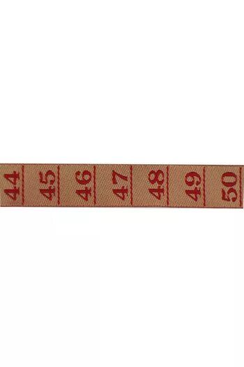 Red measurement tape ribbon with numbers on a white background