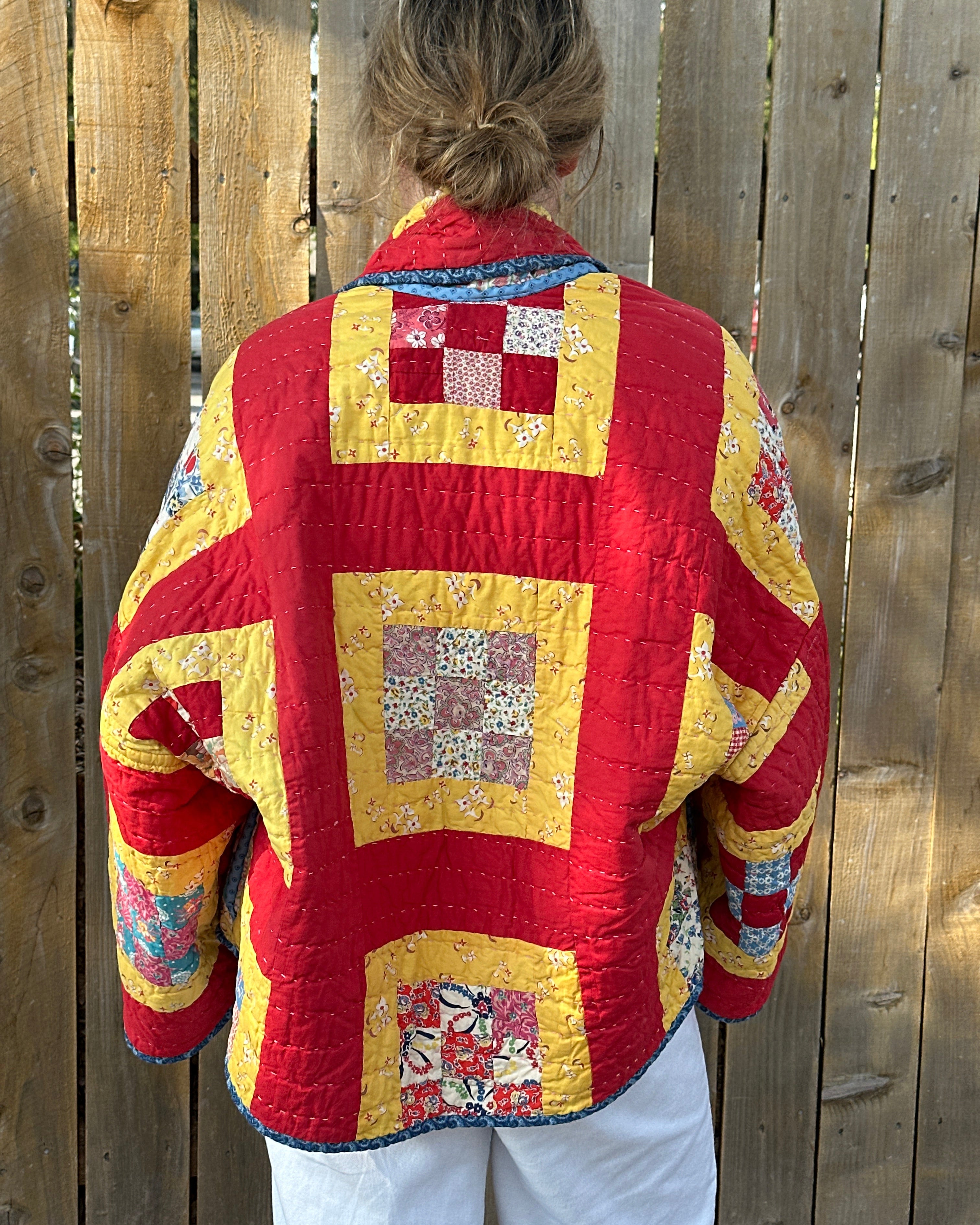 Judy Heirloom Red & Yellow Box Quilt Jacket