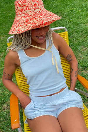 Lace-Trim Terry Tank Light Blue