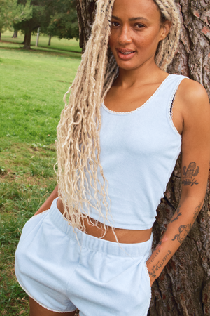 Lace-Trim Terry Tank Light Blue