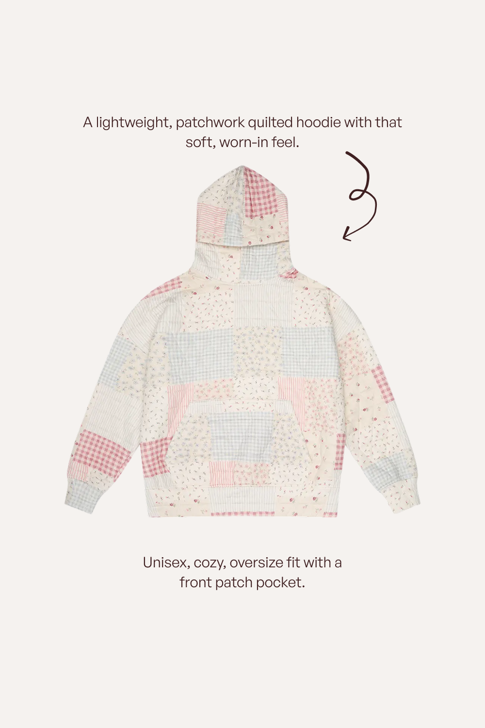 Patchwork Print Quilted Hoodie