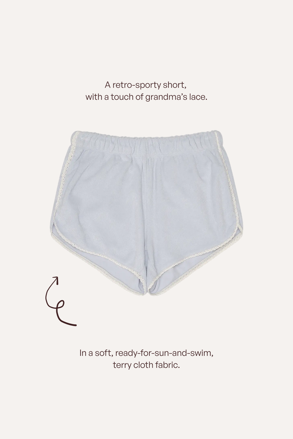 Lace-Trim Terry Short Light Blue