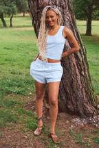 Lace-Trim Terry Short Light Blue