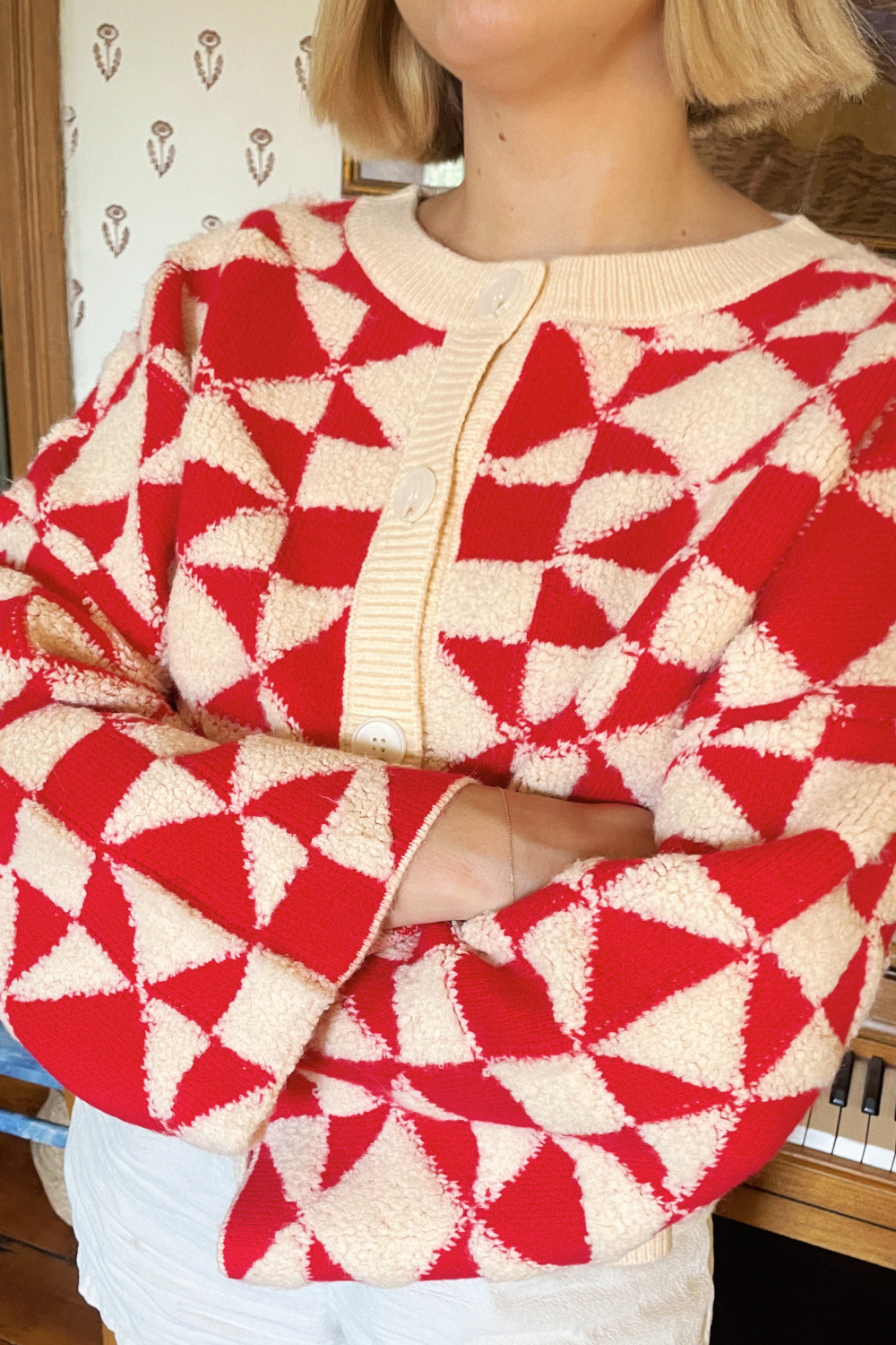 Sunday Quilt Cardigan Red