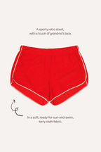 Lace-Trim Terry Short Red