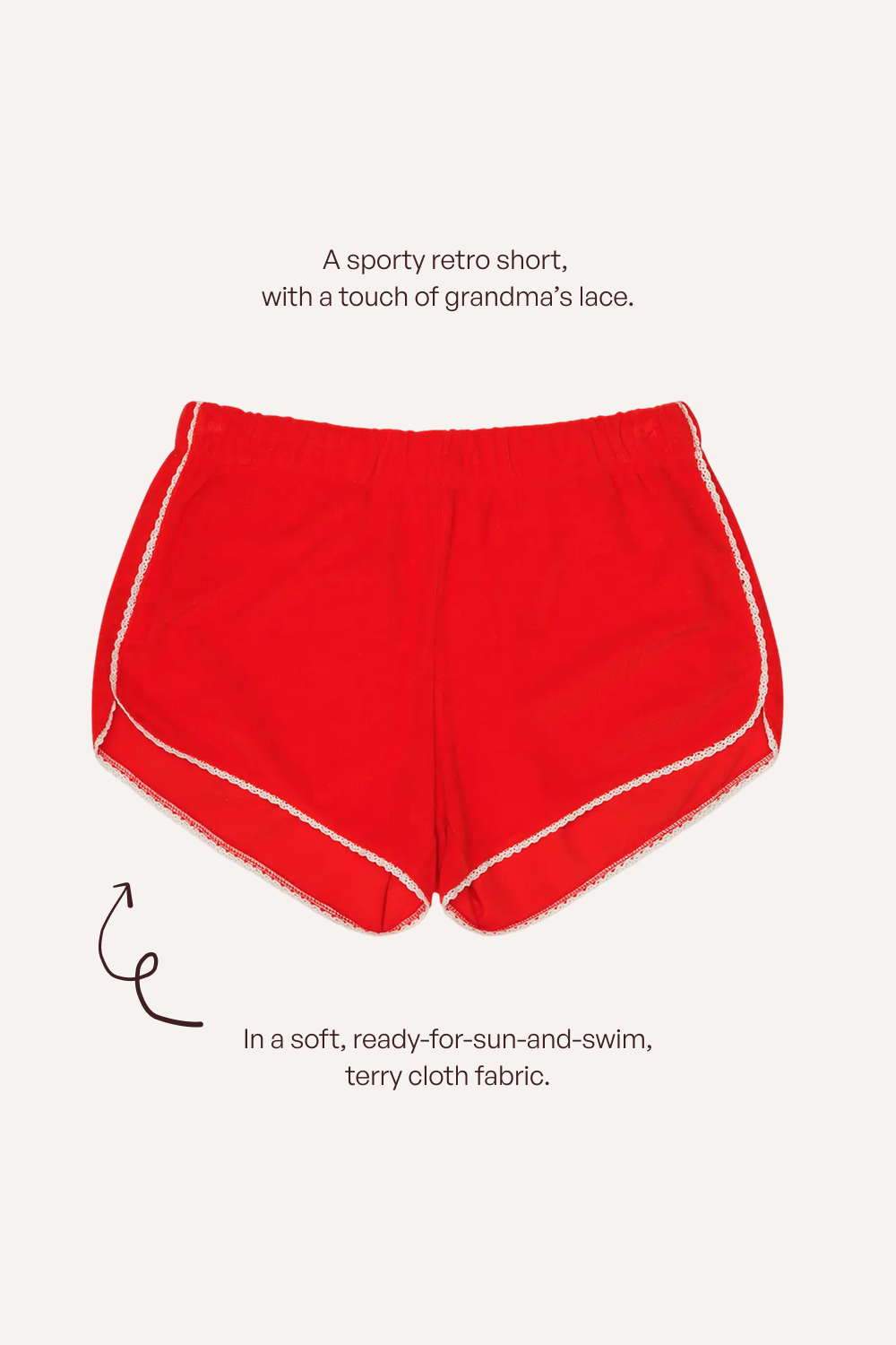 Lace-Trim Terry Short Red
