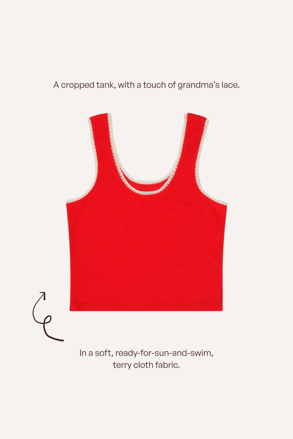 Lace-Trim Terry Tank Red