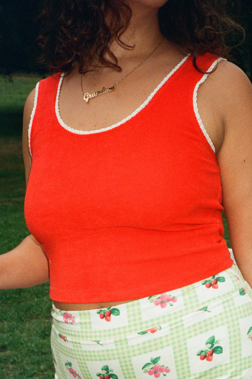 Lace-Trim Terry Tank Red