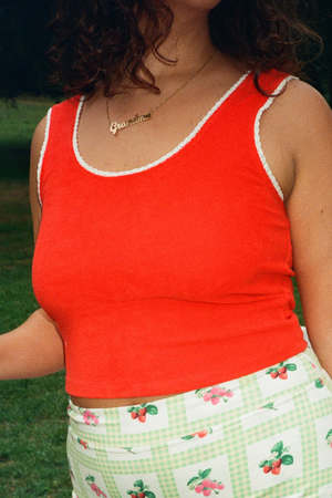 Lace-Trim Terry Tank Red