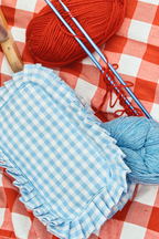 Ruffle Gingham Pouch Blue