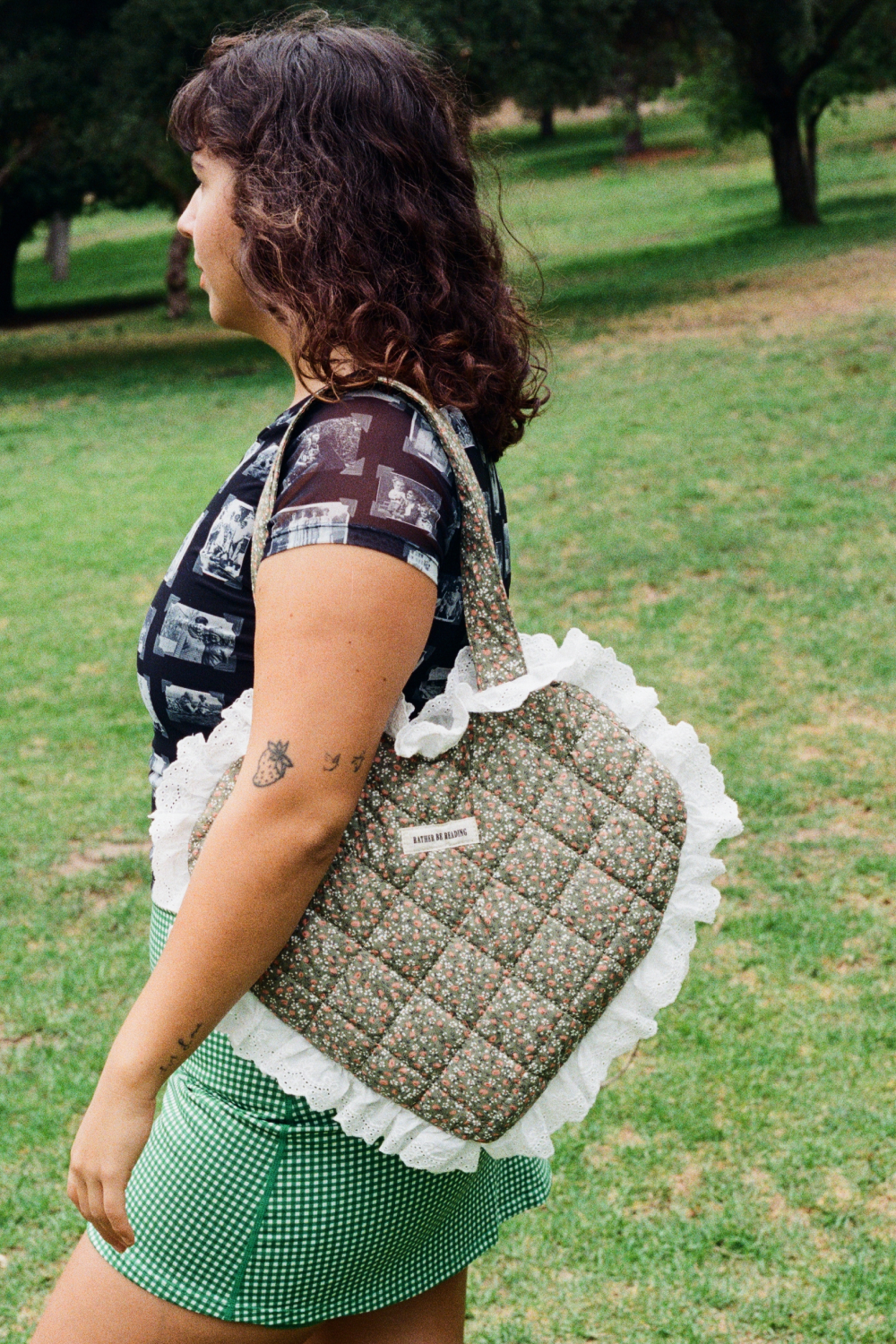 Rather Be Reading Green Quilted Heart Tote Bag