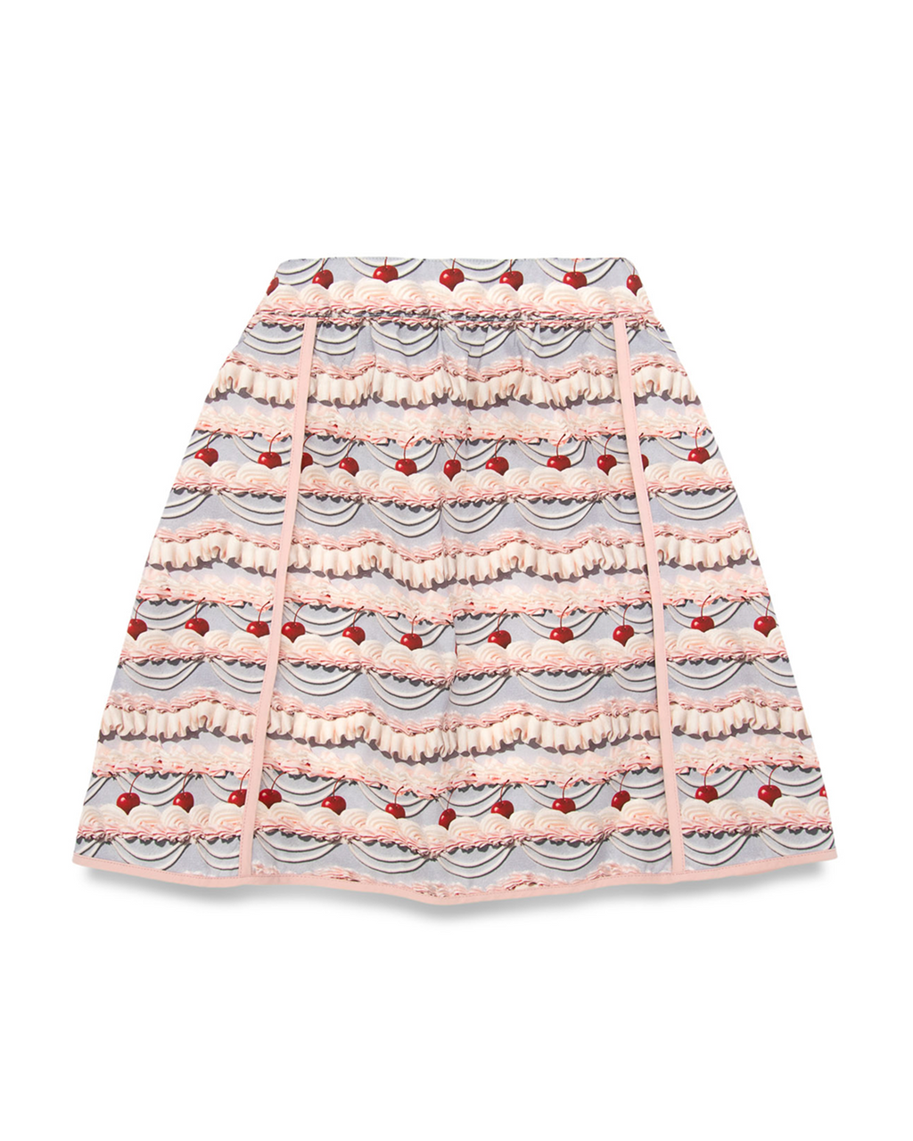 Apron with a pink and purple frosting pattern on a white background